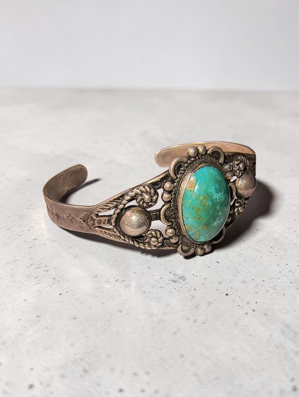 Fred Harvey Era Native American Or Southwest Turquoise Sterling Silver Bracelet